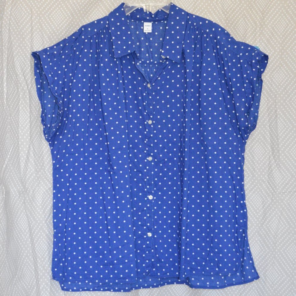Old Navy - Cobalt Blue Polka Dot Short Sleeve Blouse, XL